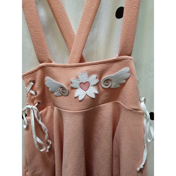 Light pink Midnight Hour Sakura mini suspender skirt lace trim corset ties M - Picture 7 of 10